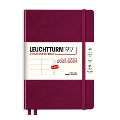 Afbeelding van Leuchtturm1917 weekplanner agenda a5 18 maanden 2023 2024 hardcover port rood