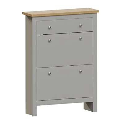 Afbeelding van Vida Designs Arlington Schoenenkast, Engineered Wood, Grijs &amp; Eiken, H 108 x B 78 D 24 Cm
