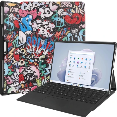 Afbeelding van Case2go Hoes geschikt voor Microsoft Surface Pro 9 13 inch Cover Book Case met Stand Functie Grafitti