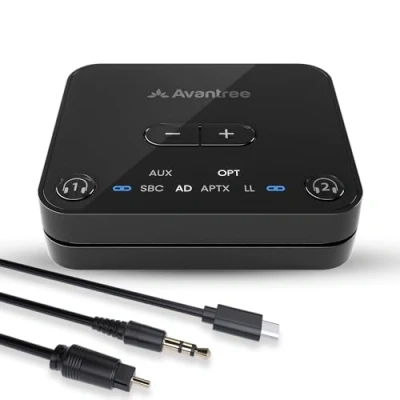 Afbeelding van Avantree Audikast 3 Bluetooth 5.3 zender TV adapter met aptX adaptief en lage latentie, Dual Link 30 meter bereik Draadloze audiozender voor hoofdtelefoon