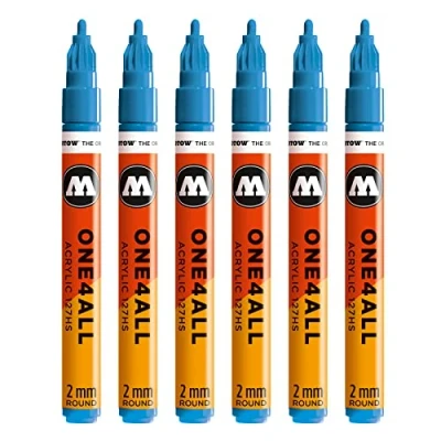 Afbeelding van Molotow Acryl Marker One4All 127HS (2 mm punt, hoog dekkend en permanent, UV bestendig, voor bijna alle ondergronden) #230 schockblauw, 6 pack