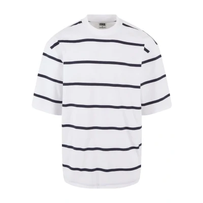 Afbeelding van Urban Classics Oversized Sleeve Modern Stripe Tshirt print, Heren, Maat: Large, White navy