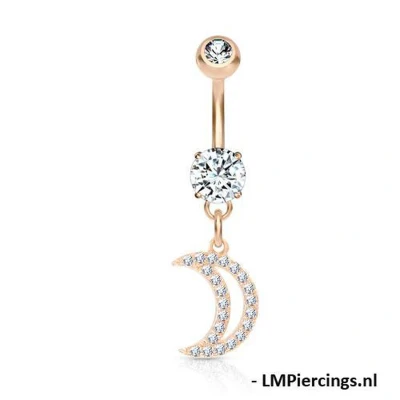 Afbeelding van Navelpiercing moon gemmed hanger rose gold plated