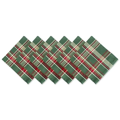 Afbeelding van DII Vakantie keuken en tafel decor kerst doek vierkante servet set, donkergroene plaid, 6 count
