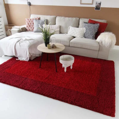 Afbeelding van Hoogpolig Vloerkleed Shaggy Trend Lijstmotief Rood 80x150 Cm