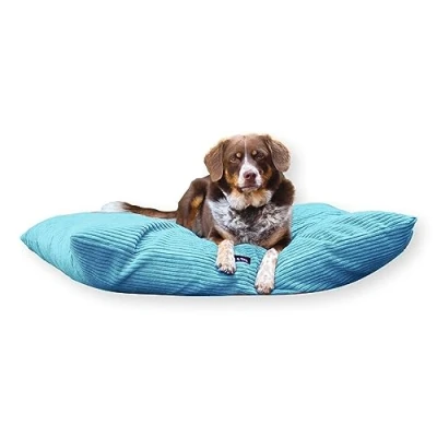 Afbeelding van 4L Textil ZOE Hondenkussen, corduroy, hondenbed, middelgrote honden, met overtrek en ritssluiting, hondenkussen van wasbaar, 80 x 60 cm, petrol (Stripes)