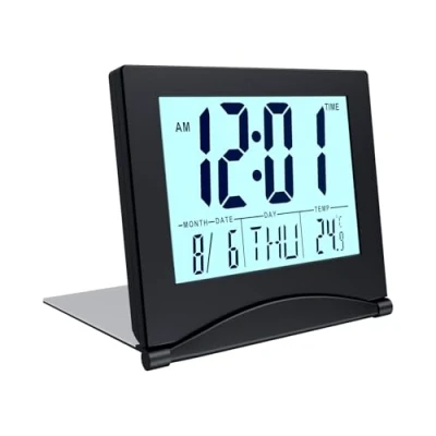 Afbeelding van MMOBIEL Digitale Klok LCD Reiswekker Opvouwbaar met Achtergrondverlichting Bureau Wekker Digitaal Temperatuur en Datum Klokje op Batterijen incl. Zwart