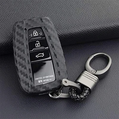 Afbeelding van M.JVisun Zacht Silicone Koolstofvezel Patroon Autosleutel Cover Hoesje Voor Toyota 86 GT86 Avalon C HR Camry Corolla Highlander Land Cruiser Prado Prius RAV4 Zwart Weven Sleutelhanger