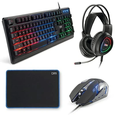 Afbeelding van DR1TECH DR10040 Predator PC Gaming Set 4in1 Toetsenbord LED En Muis (6 Knoppen) + Hoofdtelefoon Met Kabel Muismat 25x35cm,Zwart