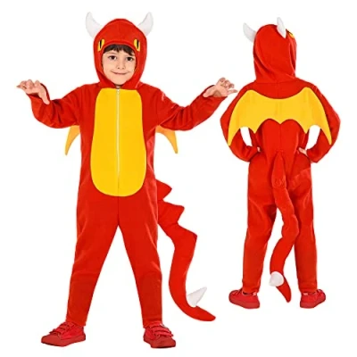 Afbeelding van Widmann Kinderkostuum draak, overall met capuchon, vleugels, staart, themafeest, carnaval