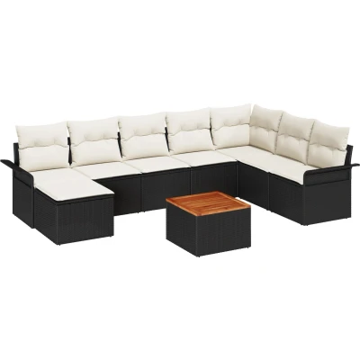Afbeelding van vidaXL Tuin Sofa Set van 9 Zwart en crème Rattan stof