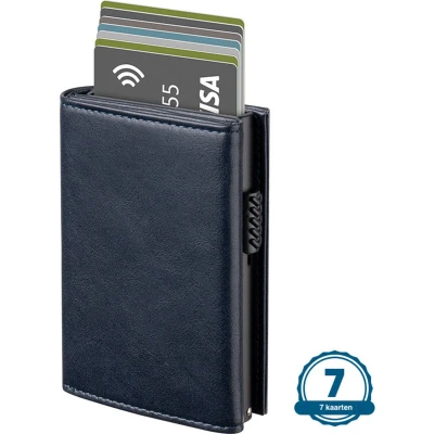 Afbeelding van Wallet Pro Premium Classic Pasjeshouder Donker Blauw Kaarthouder Met Rits 10 Pasjes, Briefgeld en Muntgeld RFID Creditcardhouder Mannen Vrouwen Portemonnee Uitschuifbaar