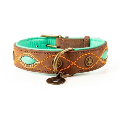 Afbeelding van Dwam Halsband Joplin Bruin&amp;Turquoise&amp;Oranje Hondenhalsband 57 67x4 cm