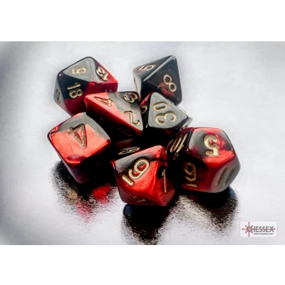 Afbeelding van Chessex Gemini Mini Polyhedral Black Red/gold Dobbelsteen Set (7 stuks)