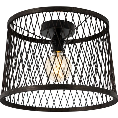 Afbeelding van QAZQA Landelijke plafondlamp zwart rotan 40 cm IP44 Calamus