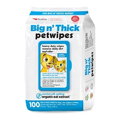 Afbeelding van Petkin Petwipes, 100 doekjes, Big &#039;n Thick Extra Large Pet Wipes voor honden en katten, reinigt gezicht, oren, lichaam ogen, super handig, ideaal thuis of op reis, enkele verpakking van