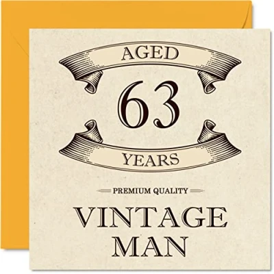 Afbeelding van Vintage 63e verjaardagskaarten voor mannen leeftijd 63 jaar leuke verjaardagskaart opa vader echtgenoot vriend oom broer opa, 145 mm x wenskaarten,