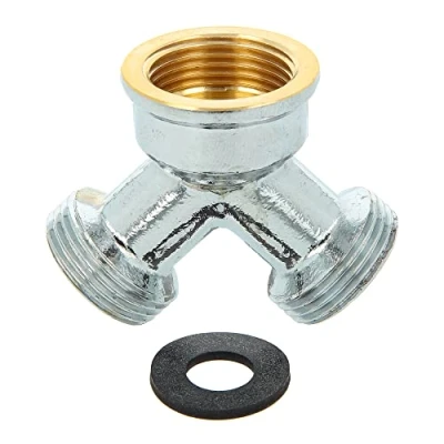 Afbeelding van tecuro 2 weg verdeler Y vorkstuk voor afvoerventiel tapkraan 3/4 inch IG x AG messing glanzend verchroomd 48834