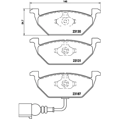 Afbeelding van HELLA PAGID 8DB 355 008 551 Remblokkenset T1163 Dikte: 19.7mm Remsysteem: Teves Met slijtage waarschuwingscontact voor o.a. AUDI / SEAT SKODA VOLKSWAGEN