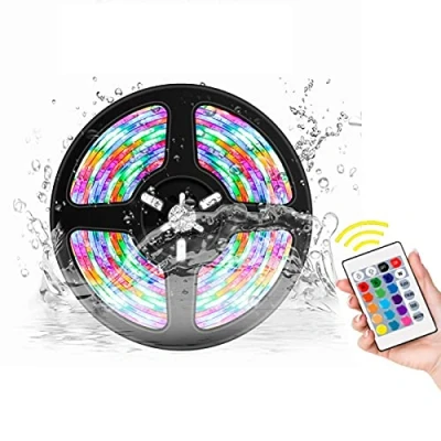 Afbeelding van Giftik Waterdichte LED stripverlichting met 24 toetsen afstandsbediening, 16 kleuren SMD 5050 veelkleurige lichtstrips kit, USB RGB kleurveranderende verlichting voor keuken, kantoor, plafond,