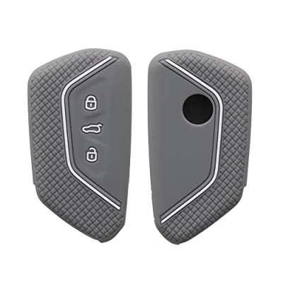 Afbeelding van kwmobile autosleutel hoesje geschikt voor VW Golf 8 3 knops hoes Siliconen behuizing Auto sleutel case met honingraat Sleuteletui in lichtgrijs / wit