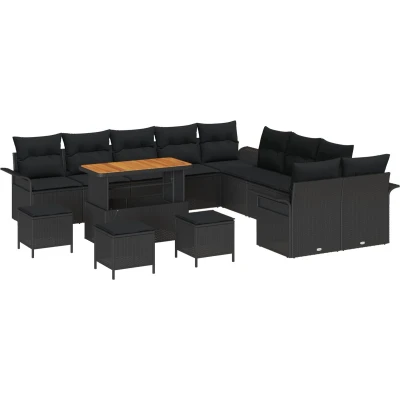 Afbeelding van vidaXL 14 delige Tuin Sofa Set met Kussens Zwart Poly Rattan Acacia
