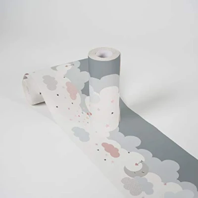 Afbeelding van VROLIJKE MAAN EN WOLKEN BEHANGRAND Zelfklevend grijs roze A.S. Création Only Borders 11