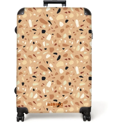 Afbeelding van NoBoringSuitcases.com® Koffer groot Reiskoffer lichtgewicht Terrazzo patroon kleurrijk bruin Rolkoffer met 4 wielen Grote trolley XL 98 liter bagage