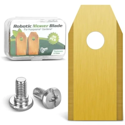 Afbeelding van GROFIS Set van 36 robotmaaiermessen, reservemessen roestvrij staal en titanium met schroeven, accessoires voor grasmaaiers, compatibel Husqvarna, Automower, Gardena, Yard Force