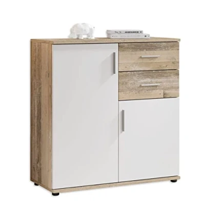 Afbeelding van Bobby commode in Old Style look, wit, modern dressoir met veel opbergruimte voor je woonkamer, 80 x 82 35 cm (b h d)