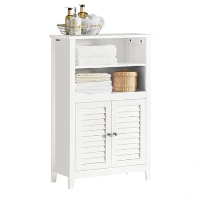 Afbeelding van SoBuy BZR13 W Badkamerkast Dressoir Badkamermeubel met twee planken en deuren ladekast voor de badkamer Wit