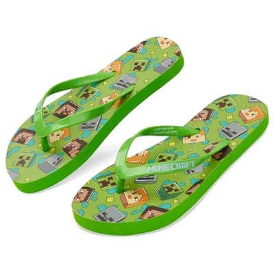 Afbeelding van Minecraft Jongens Sliders of Flip Flops voor Strand en Zwembad Cadeaus, Groene Flops, 5/6 UK