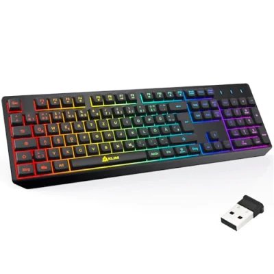 Afbeelding van KLIM Chroma Wireless gaming toetsenbord, draadloos QWERTZ Duits NIEUW 2023 duurzaam, ergonomisch, waterdicht, stil RGB toetsenbord voor PC PS4 PS5 Mac zwart