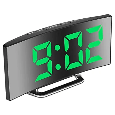 Afbeelding van Derkiewn Digitale wekker, groot led spiegelscherm van 7 inch, 2 helderheidsmodi, 12/24 uur, temperatuur, datum, nachtlampje, sluimerstand, USB oplaadbaar en batterijvoeding (groen)