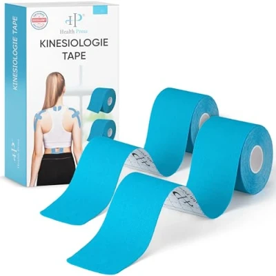 Afbeelding van Health Press® Kinesiotapes 2 Kinesiotape rollen blauw + (5 cm x 5 m) professionele fysio tape en sporttape huidvriendelijke tapes dermatest: zeer goed
