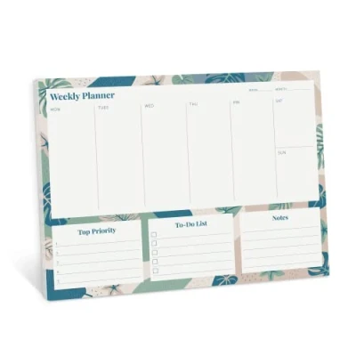 Afbeelding van Rileys &amp; Co Weekplanner A4, ongedateerde planner met 52 afscheurbare vellen, dagelijkse takenlijst, notitieblok topprioriteiten, checklist en notities, bloemenprints, 28 x 22 cm