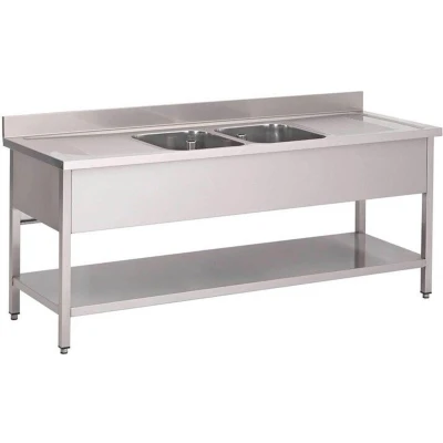 Afbeelding van Gastro M RVS Spoeltafel Met Achteropstand En Onderblad 200x70x85cm GN204 Horeca &amp; Professioneel