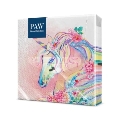 Afbeelding van PAW Papieren Servetten 3 laags (33 x 33 cm) I 20 Stuks Perfect voor Feesten, Verjaardagen, Vieringen Verjaardag Tafeldecoratie Kleurrijke met Motief Eenhoorn Bloemenhoofd