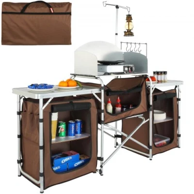 Afbeelding van VEVOR Snelle installatie voor picknick, BBQ, RV reizen, ontworpen hout aluminium, bruin, 3 kasten