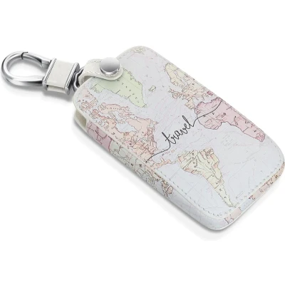 Afbeelding van kwmobile Autosleutel hoesje geschikt voor Renault 4 knops Smartkey (alleen Keyless Go) behuizing Case in zwart / meerkleurig Travel Wereldkaart design