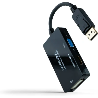 Afbeelding van Adapter DisplayPort naar VGA/DVI/HDMI NANOCABLE 10.16.3301 ALL Zwart 20 cm