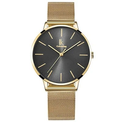 Afbeelding van Alienwork Dameshorloge Gouden Tone Mesh Armband grijs Ultra Dun