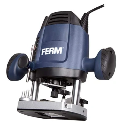 Afbeelding van FERM PRM1021 Bovenfrees 1200W 6mm én 8 mm Frezen Variabele snelheid 9000 / 30000 t/min Frees diepte 35mm Stofzuiger aansluiting 3 m kabel Ergonomisch ontwerp Incl. Kopieerring Parallelgeleider Passerpunt