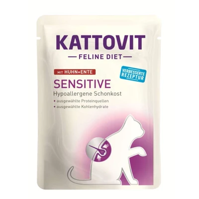Afbeelding van 24x85g Sensitive Kip/Eend Kattovit Kattenvoer Maaltijdzakjes