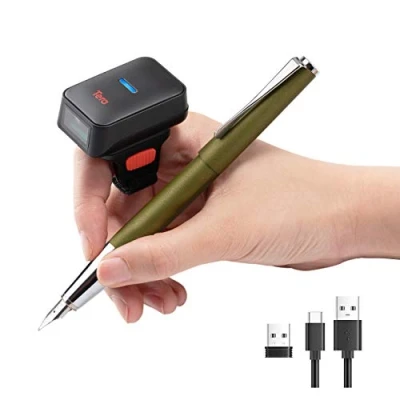 Afbeelding van Tera Bluetooth 1D Mini Vinger Barcode Scanner Draadloze Ring CCD Draagbare Streepjescodelezer Snel Scannen voor Scherm Digitale Barcodes Werk met Windows Mac OS, HW0011