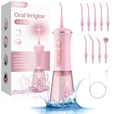 Afbeelding van Draadloze monddouche, 350 ml, 2024, elektrische tandenreiniger, waterflosser, doe het zelfmodus, 5 modi en 9 sproeiers, ml tanddouche, IPX7 waterdicht, testwinnaar voor mondverzorging reiniging