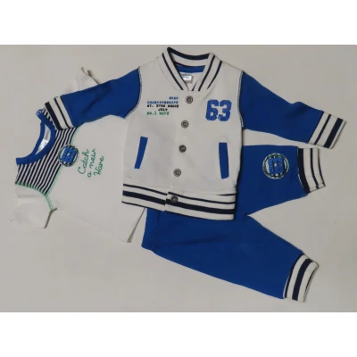 Afbeelding van dirkje , kledingset jongen, wit blauw 3 delig 56 1 maand