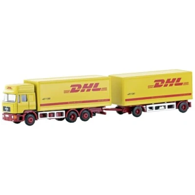 Afbeelding van Minis by Lemke LC4607 N Vrachtwagen MAN F90 3 assige koffer hangertrein DHL
