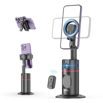 Afbeelding van Magnetische Auto Face Tracking Tripod, 360 Rotatie Slimme Telefoonhouder, Geen App Vereist Gezichtsorgaan Selfie Stick Gimbal Stabilisator Mobiele Telefoonhouder voor Video Opname, Vlog, Live Streami