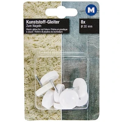 Afbeelding van Metafranc Meubelglijders Ø 20 mm kunststof met spijker wit 8 stuks voor het gemakkelijk verplaatsen van uw meubels/meubelglijders set ongevoelige vloeren/stoelglijders / 64426